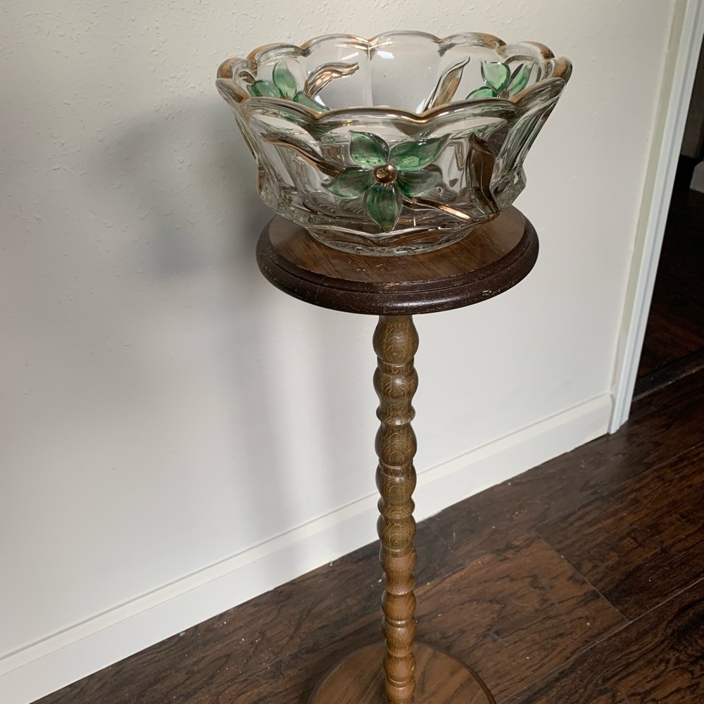 Glass Bowl with Green Floral Design